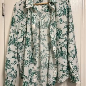 H&M Green and White Patterned Shirt